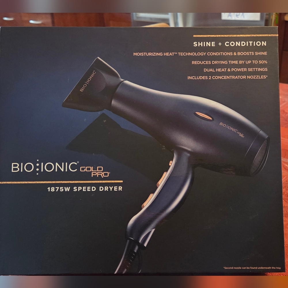 BIO IONIC Gold Pro 1875W Speed Dryer - Black and Gold - New with Box